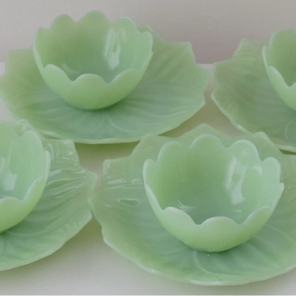 Fire King Jadeite Green Lotus Dish Set - Picture 2 of 4